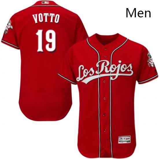 Mens Majestic Cincinnati Reds 19 Joey Votto Red Los Rojos Flexbase Authentic Collection MLB Jersey